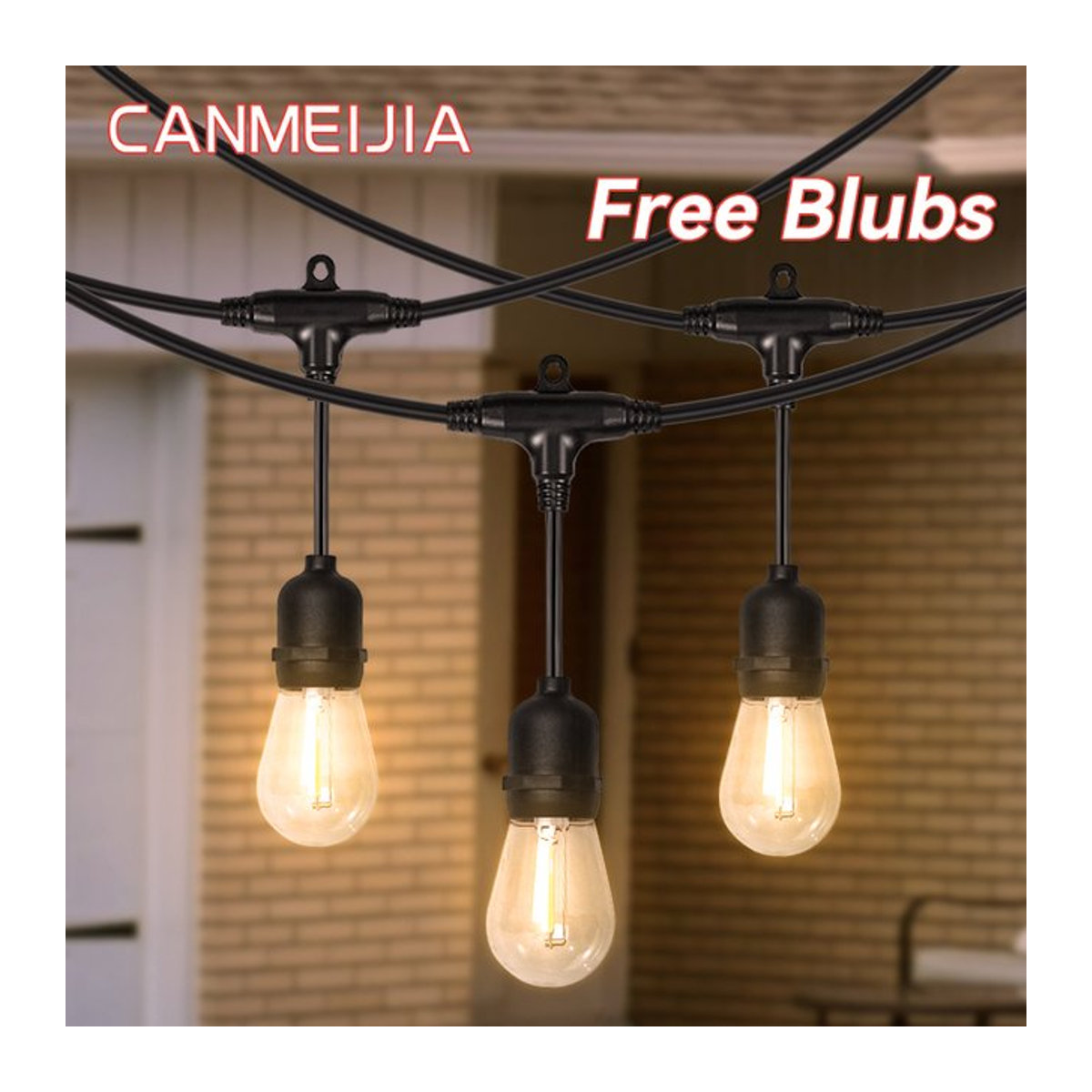 Wasserdichte LED-Lichterkette mit E27 Kugelleuchten in Warmweiß für Garten und Camping im Industrial-Design - Bild 1