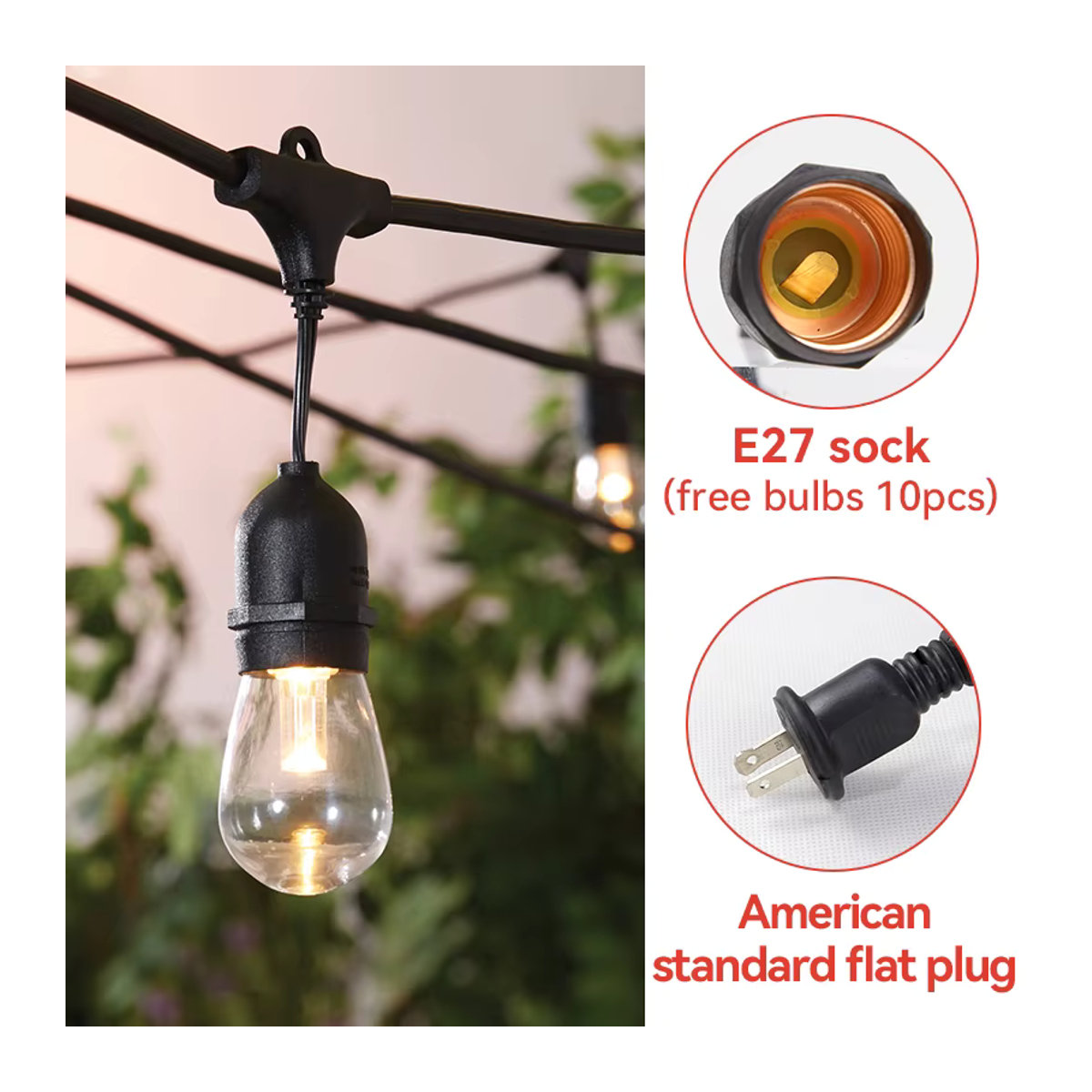 Wasserdichte LED-Lichterkette mit E27 Kugelleuchten in Warmweiß für Garten und Camping im Industrial-Design - Bild 2