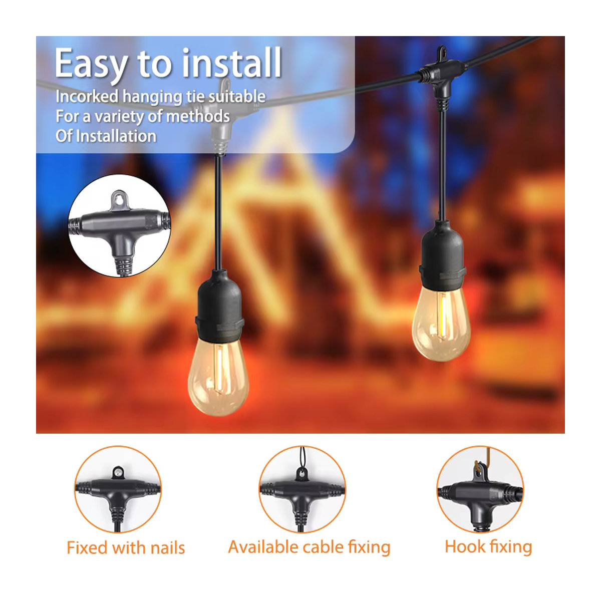 Wasserdichte LED-Lichterkette mit E27 Kugelleuchten in Warmweiß für Garten und Camping im Industrial-Design - Bild 3
