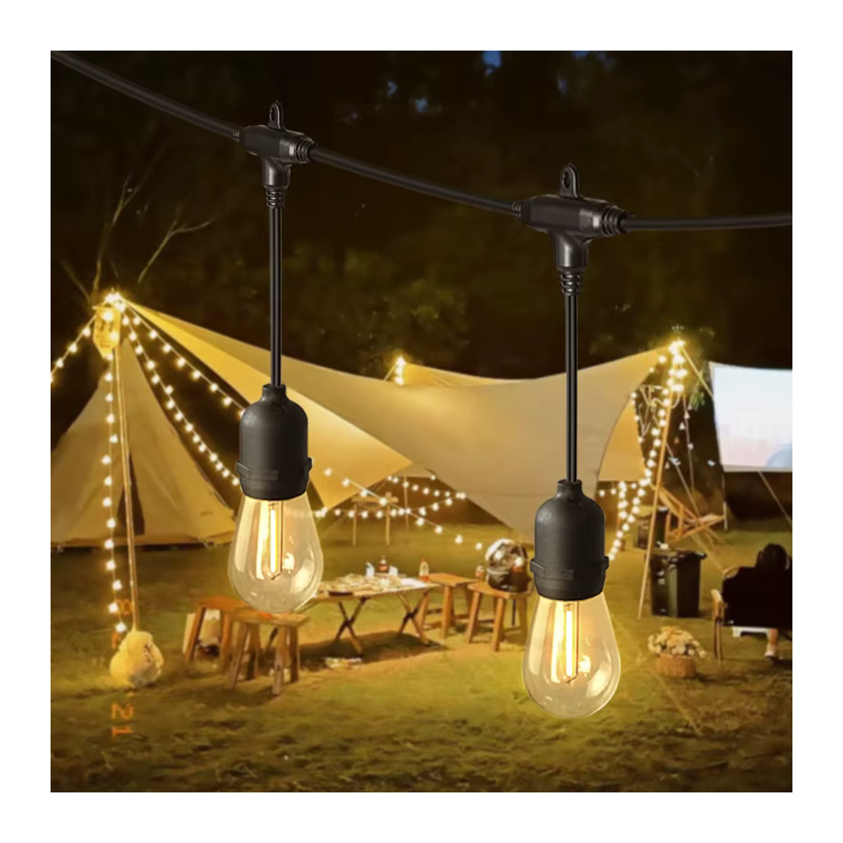 Wasserdichte LED-Lichterkette mit E27 Kugelleuchten in Warmweiß für Garten und Camping im Industrial-Design - Bild 5