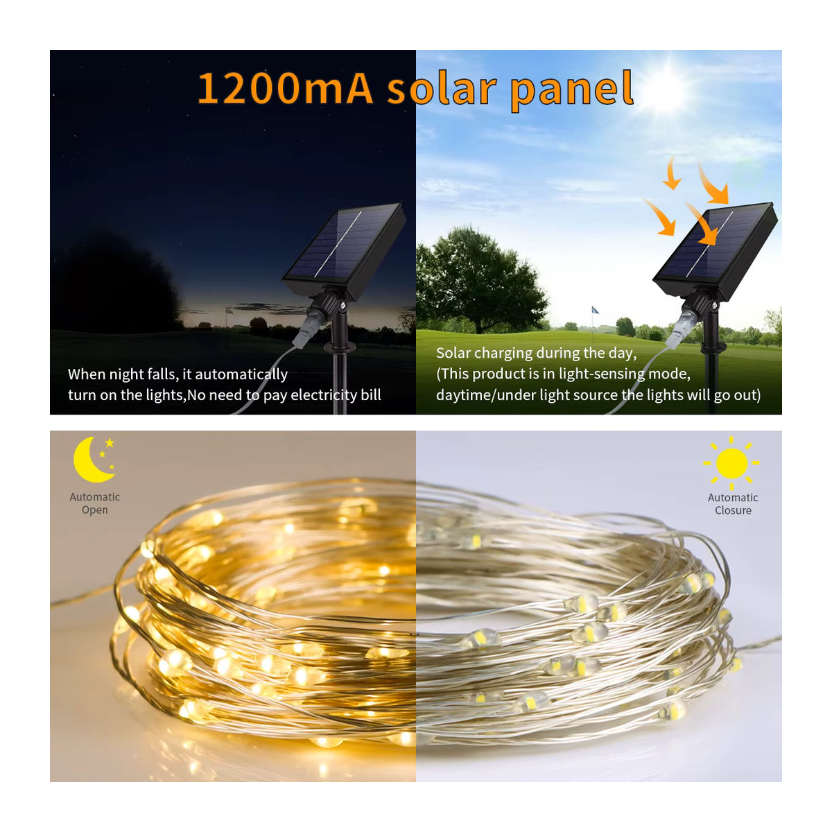 Wasserdichte LED Solar Lichterkette von MALITAI in Gelb für Garten Terrasse und Balkon - Bild 2