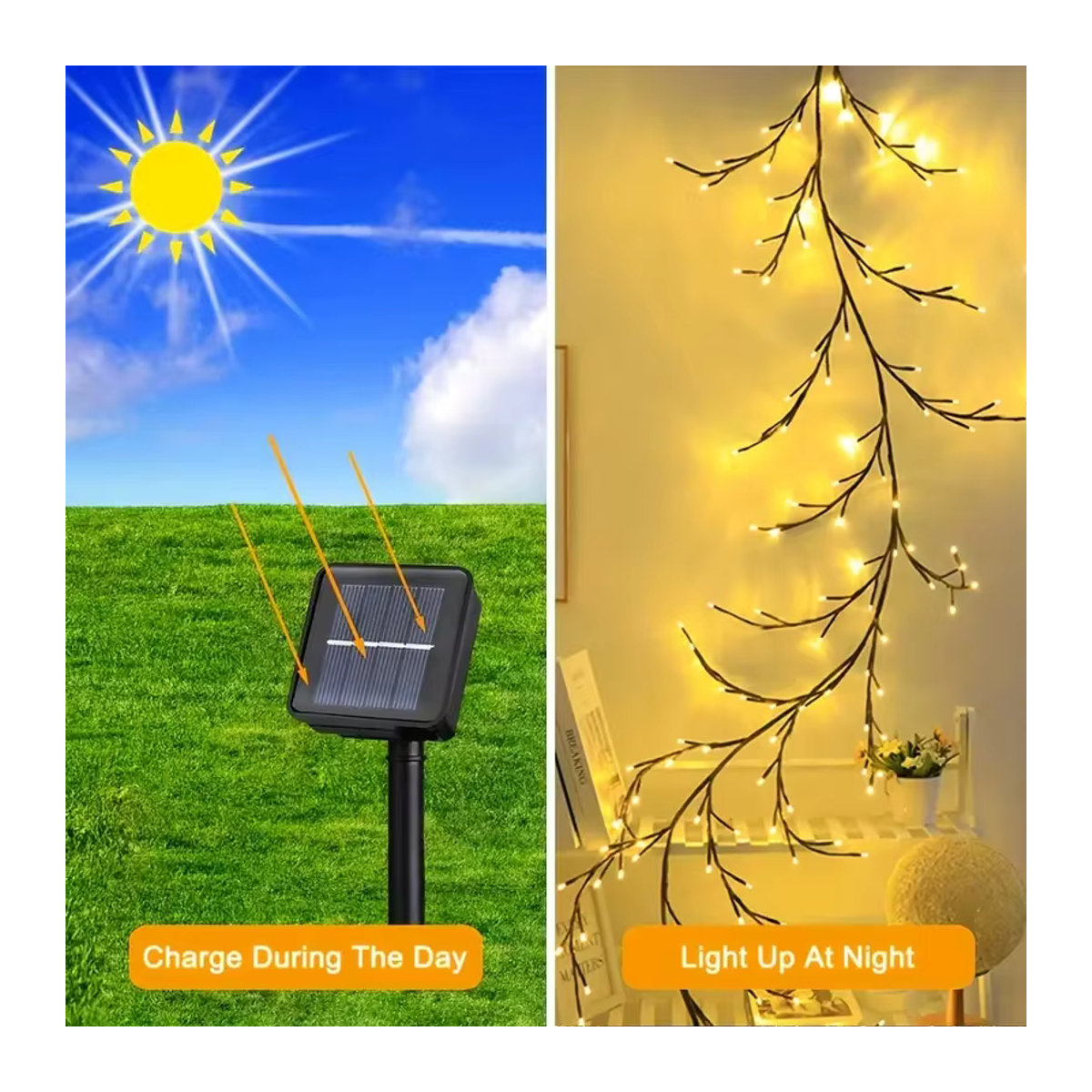 Wasserdichte LED Solar Weidenrebe Lichterkette in Gelb mit 8 Modi für Garten Balkon und Outdoor Dekoration - Bild 3