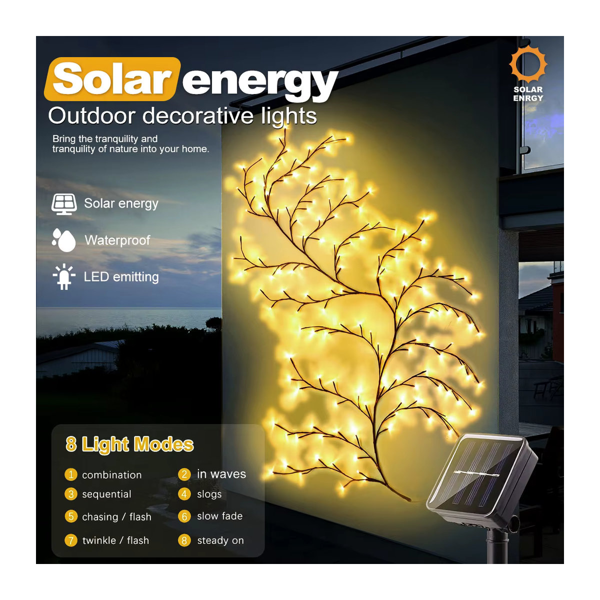 Wasserdichte LED Solar Weidenrebe Lichterkette in Gelb mit 8 Modi für Garten Balkon und Outdoor Dekoration - Bild 5
