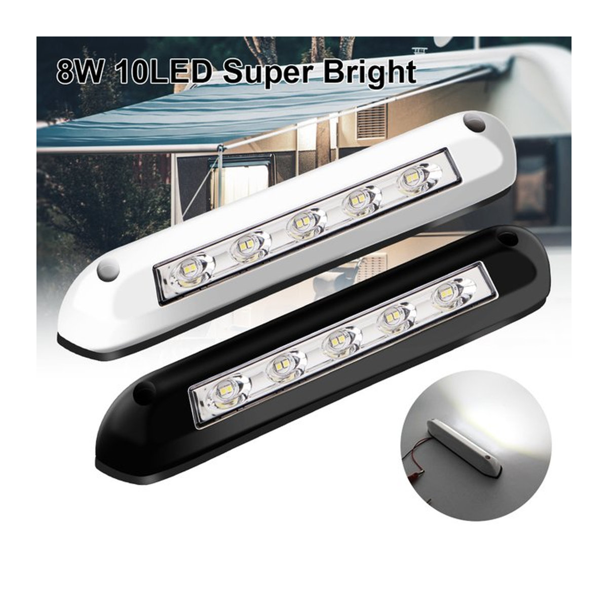 Wasserdichte LED Wandleuchte in Weiß für Wohnwagen, Wohnmobil und Anhänger, 12V/24V Lichtleiste für Markise und Veranda - Bild 1