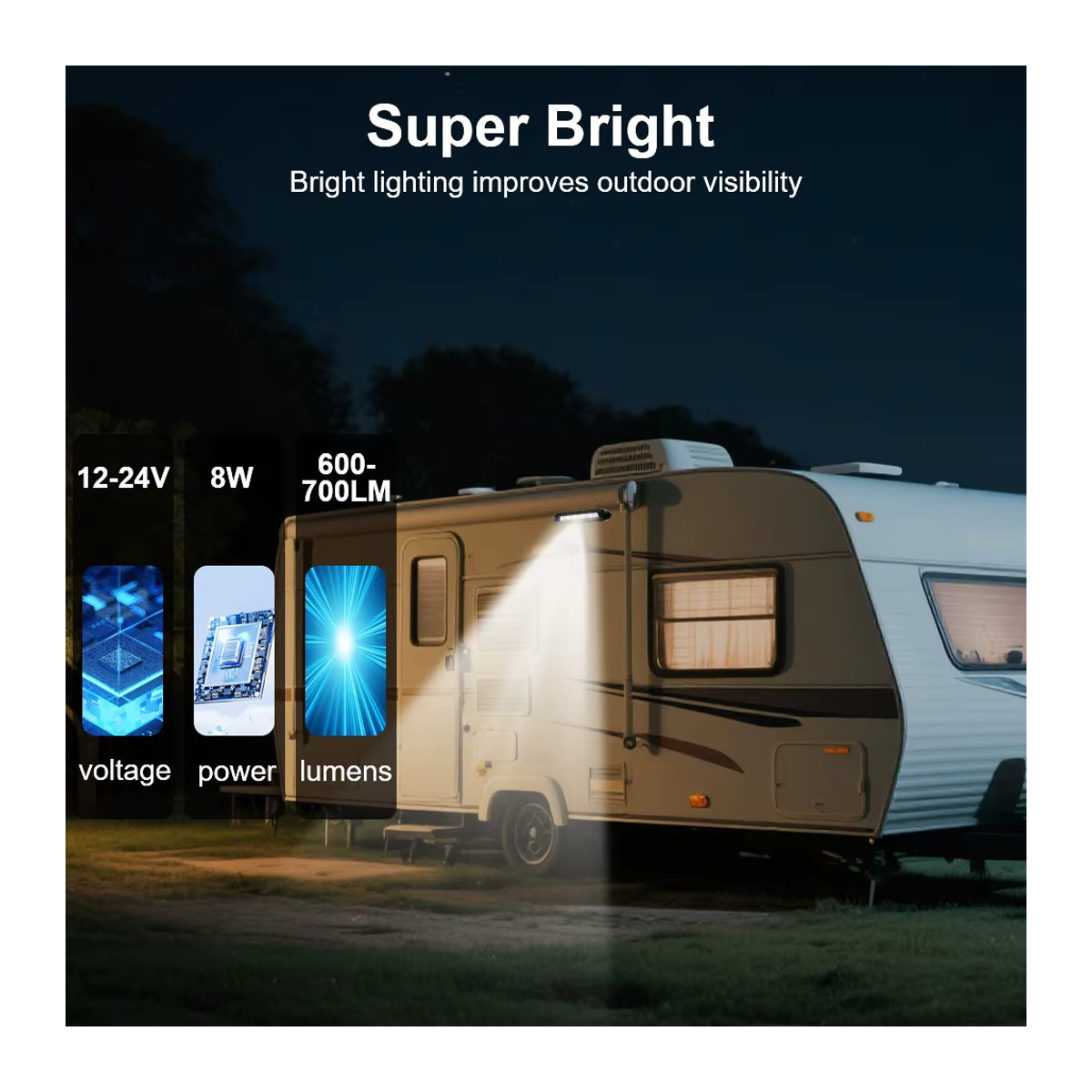 Wasserdichte LED Wandleuchte in Weiß für Wohnwagen, Wohnmobil und Anhänger, 12V/24V Lichtleiste für Markise und Veranda - Bild 4