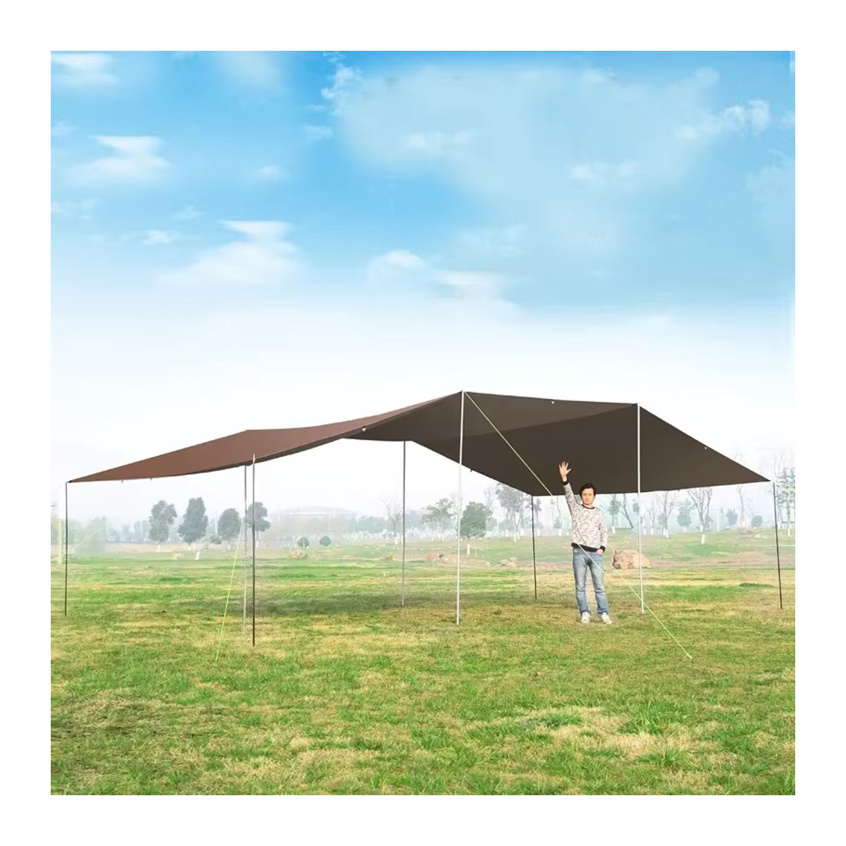 Wasserdichte Outdoor-Camping-Markise aus Oxford-Gewebe mit Silberbeschichtung als Sonnenschutzplane, 6 x 8 m - Bild 3
