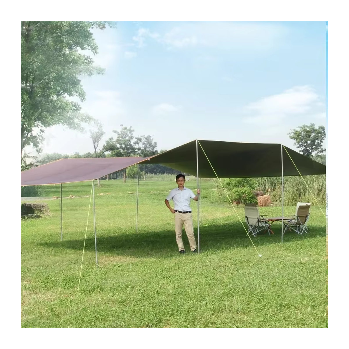 Wasserdichte Outdoor-Camping-Markise aus Oxford-Gewebe mit Silberbeschichtung als Sonnenschutzplane, 6 x 8 m - Bild 4