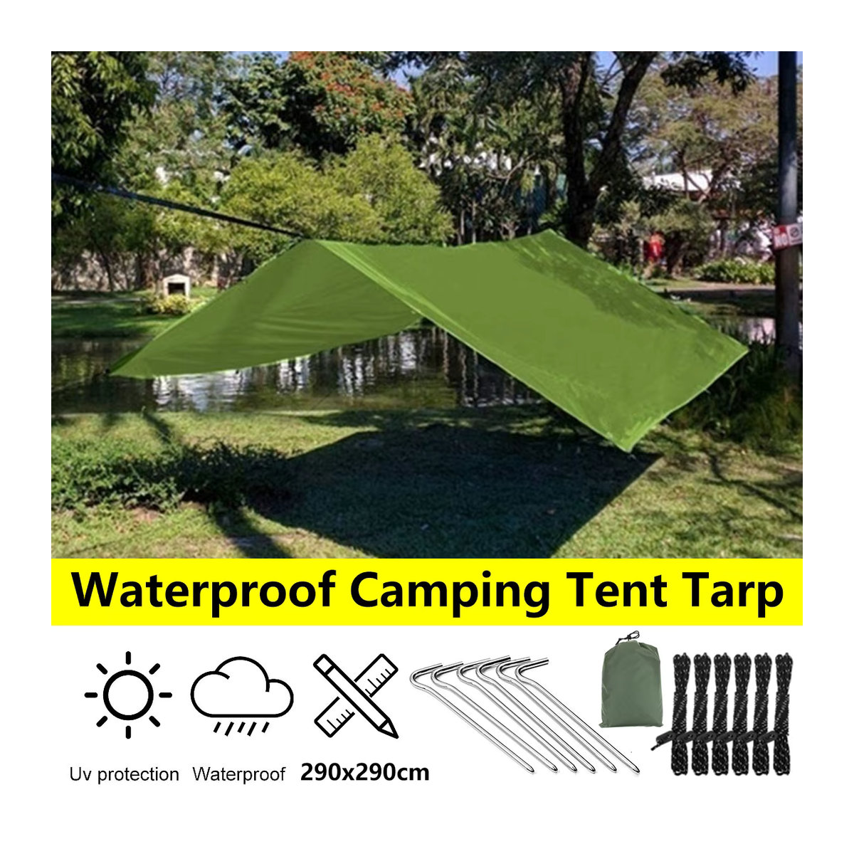 Wasserdichte Outdoor-Camping Zelt Plane als Sonnensegel und Garten Abdeckung B/B: 290 x 290 cm - Bild 5