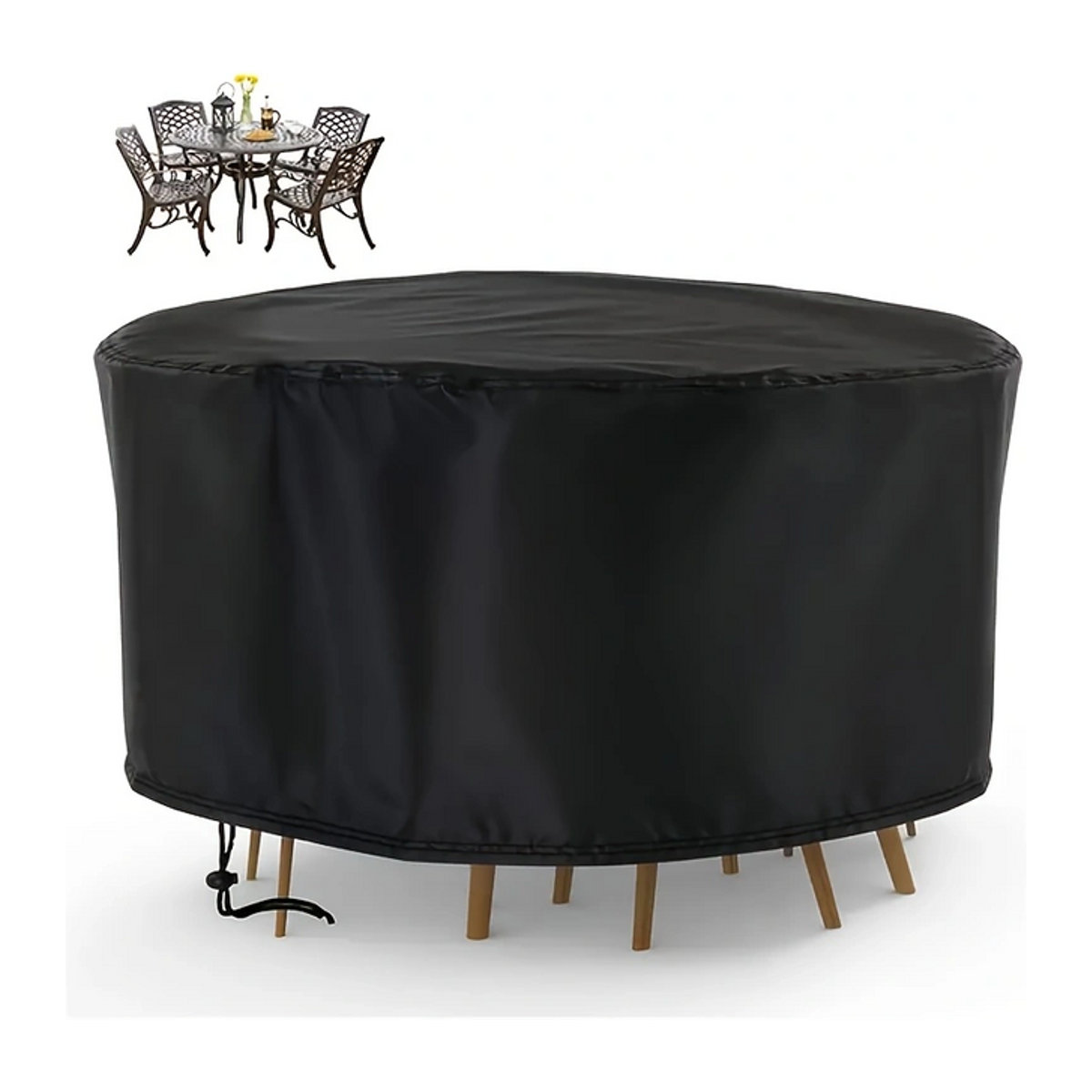 Wasserdichte Outdoor Gartenmöbel Abdeckung für runde Tisch und Stuhl Sets aus 210D Oxford Gewebe in Schwarz - Bild 1