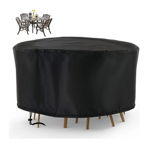 Wasserdichte Outdoor Gartenmöbel Abdeckung für runde Tisch und Stuhl Sets aus 210D Oxford Gewebe in Schwarz
