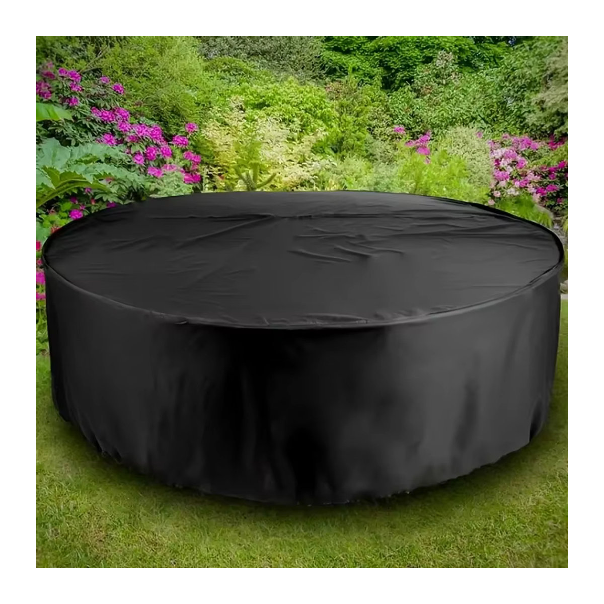 Wasserdichte Outdoor Gartenmöbel Abdeckung für runde Tisch und Stuhl Sets aus 210D Oxford Gewebe in Schwarz - Bild 2