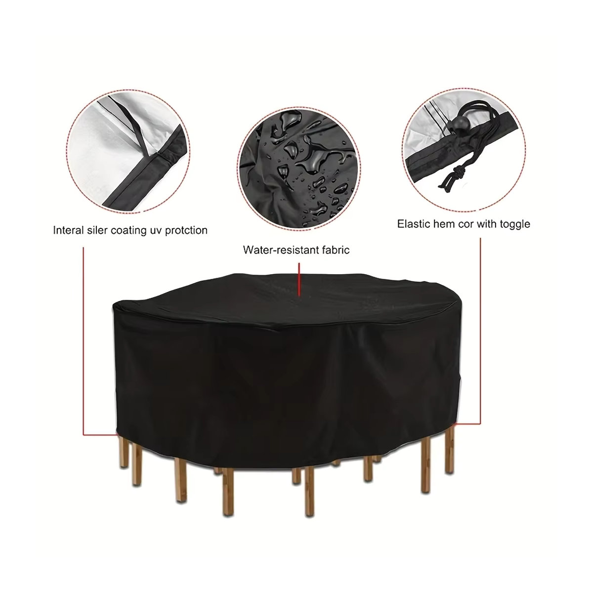 Wasserdichte Outdoor Gartenmöbel Abdeckung für runde Tisch und Stuhl Sets aus 210D Oxford Gewebe in Schwarz - Bild 4