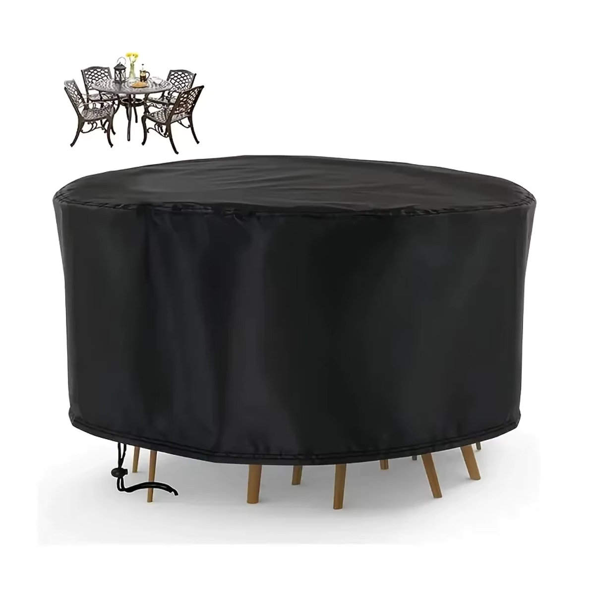 Wasserdichte Outdoor Gartenmöbel Abdeckung für runde Tisch und Stuhl Sets aus 210D Oxford Gewebe in Schwarz - Bild 6