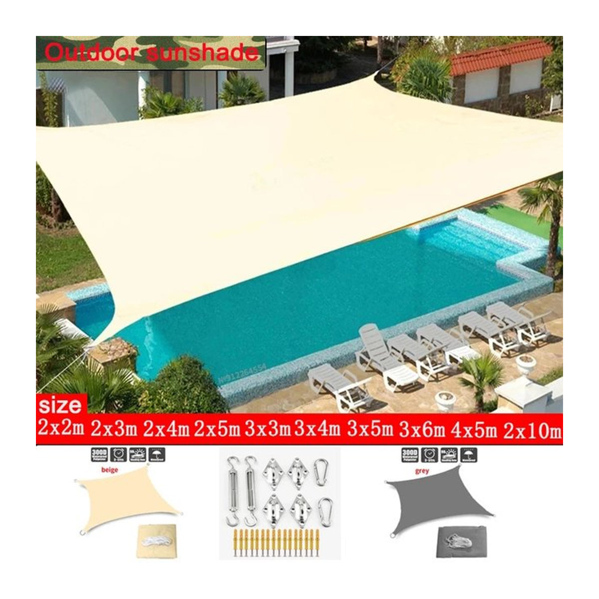 Wasserdichte Outdoor-Markise aus 300D Oxford-Gewebe mit Anti-UV-Sonnenschutz und Regenschutz für Garten und Terrasse - Bild 1