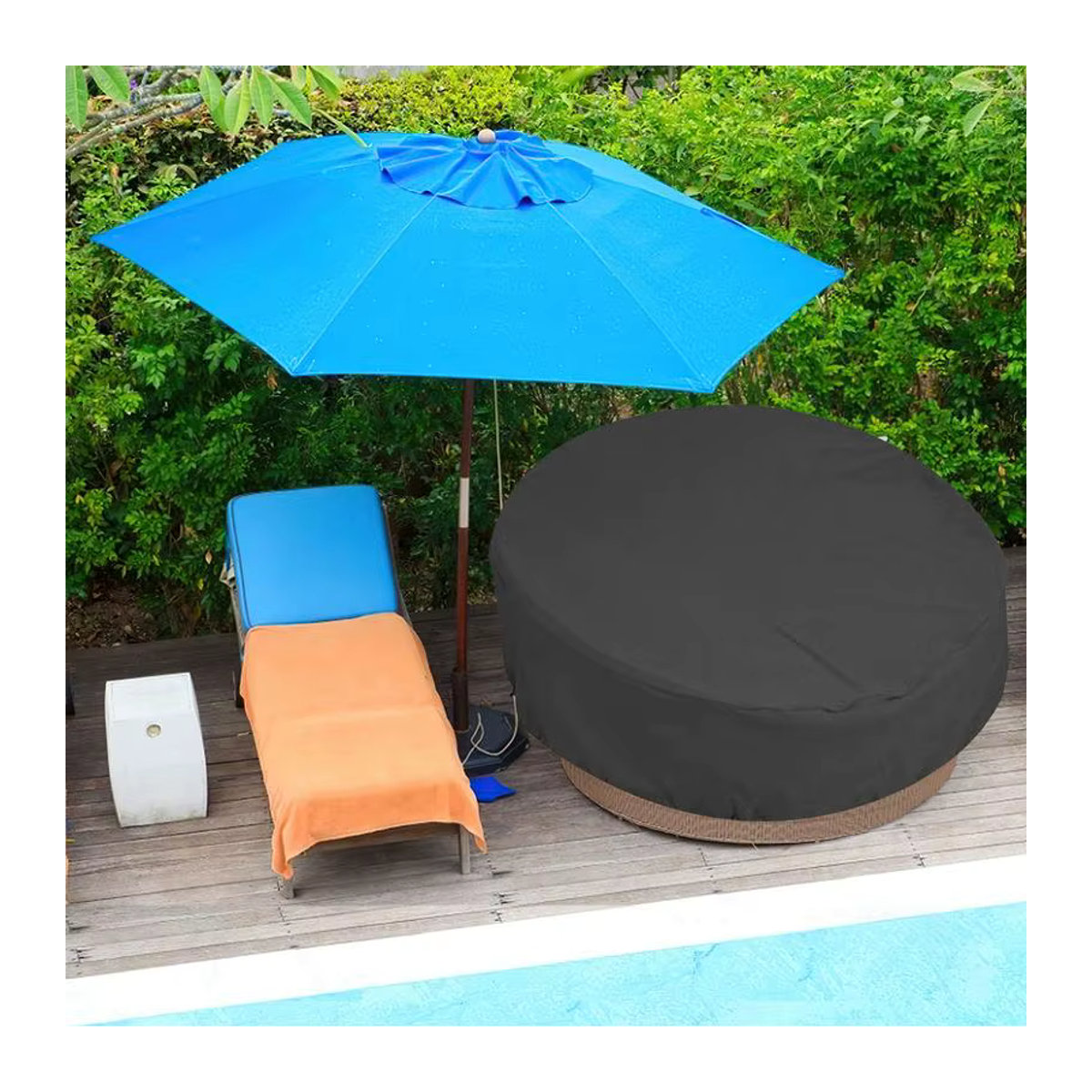 Wasserdichte runde Tagesbettabdeckung von waasoscon in Anthrazit zum Schutz vor Regen, Schnee und UV-Strahlung für Gartenmöbel und Sofas - Bild 4