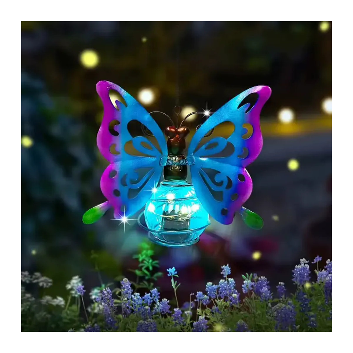 Wasserdichte Schmetterlings-Solarlaterne aus Metall mit LED und Flattereffekt, Bunt, Höhe: 13,5 cm - Bild 4