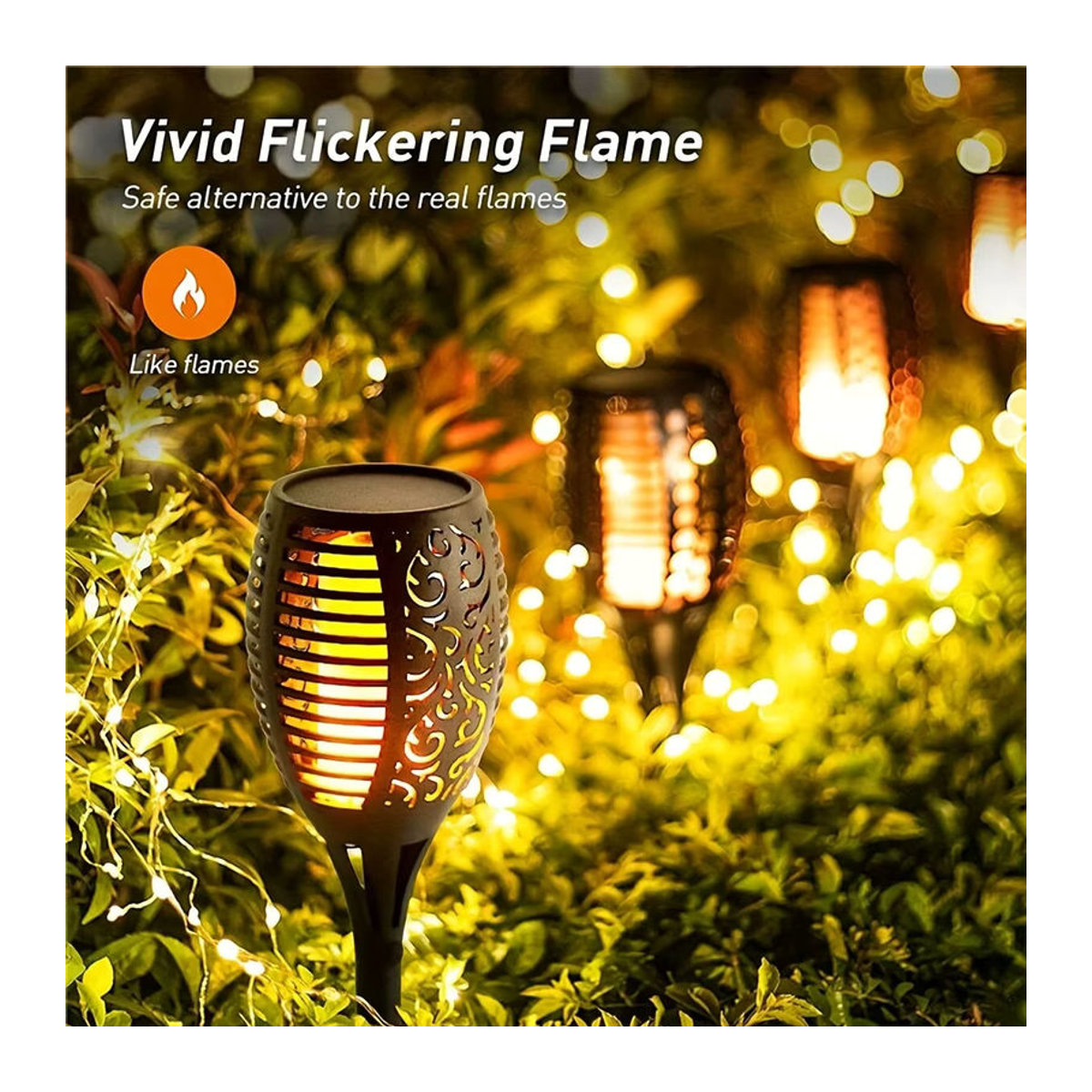 Wasserdichte Solar-Flammenfackel mit LED-Flackereffekt für die Garten-Dekoration in Schwarz - Bild 2