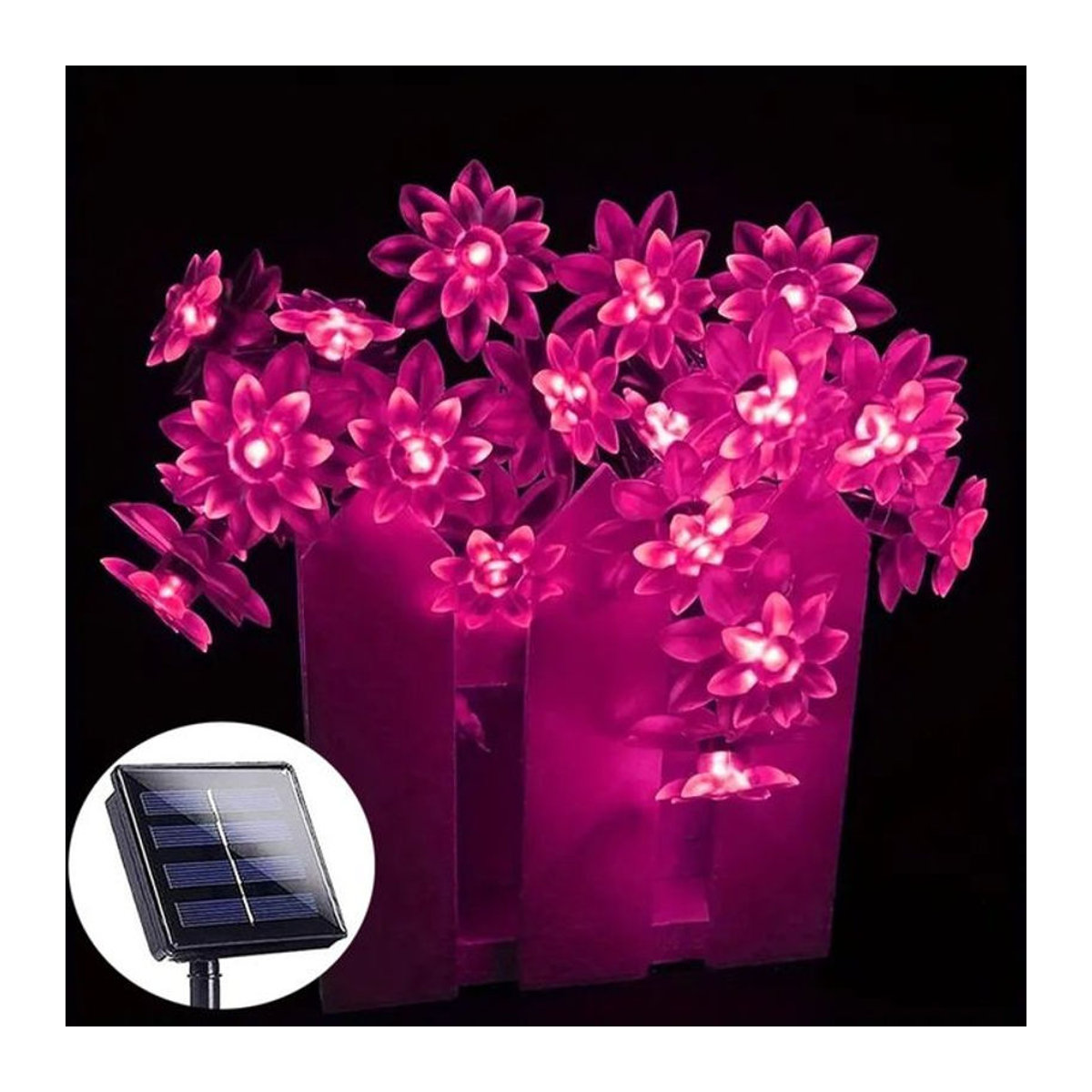 Wasserdichte Solar LED Lichterkette in Lotus und Kirschblüten-Design für den Garten, Rosa - Bild 1