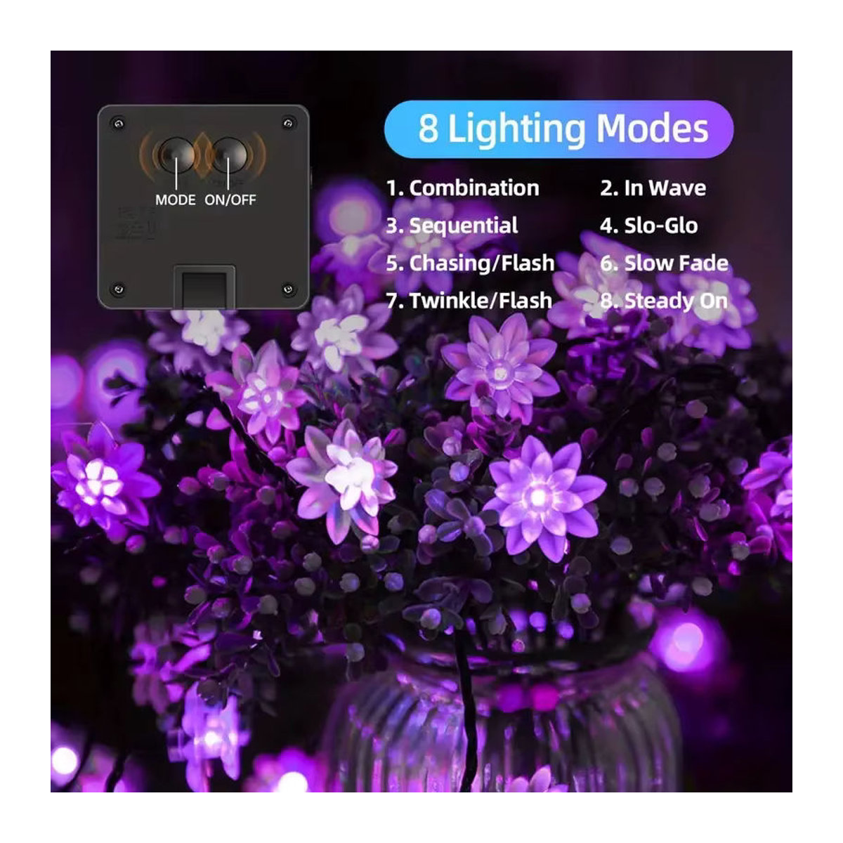 Wasserdichte Solar LED Lichterkette in Lotus und Kirschblüten-Design für den Garten, Rosa - Bild 3