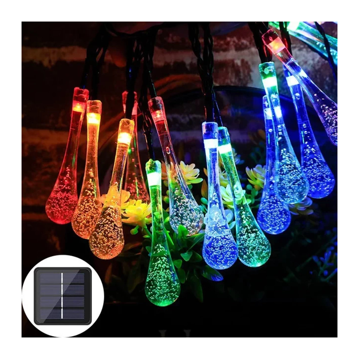 Wasserdichte Solar-LED-Lichterkette in Wassertropfen-Optik mit bunten LEDs für die Garten- und Außenbereichsdekoration - Bild 1