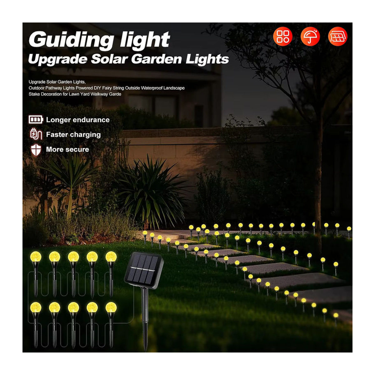 Wasserdichte Solar LED String Lichterkette in Schwarz für die Garten- und Landschaftsdekoration - Bild 2