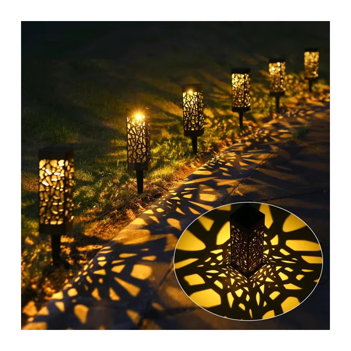 Wasserdichte Solar LED Wegeleuchte in Schwarz mit Retro-Design für die Garten Dekoration und Projektion im Außenbereich - Bild 2