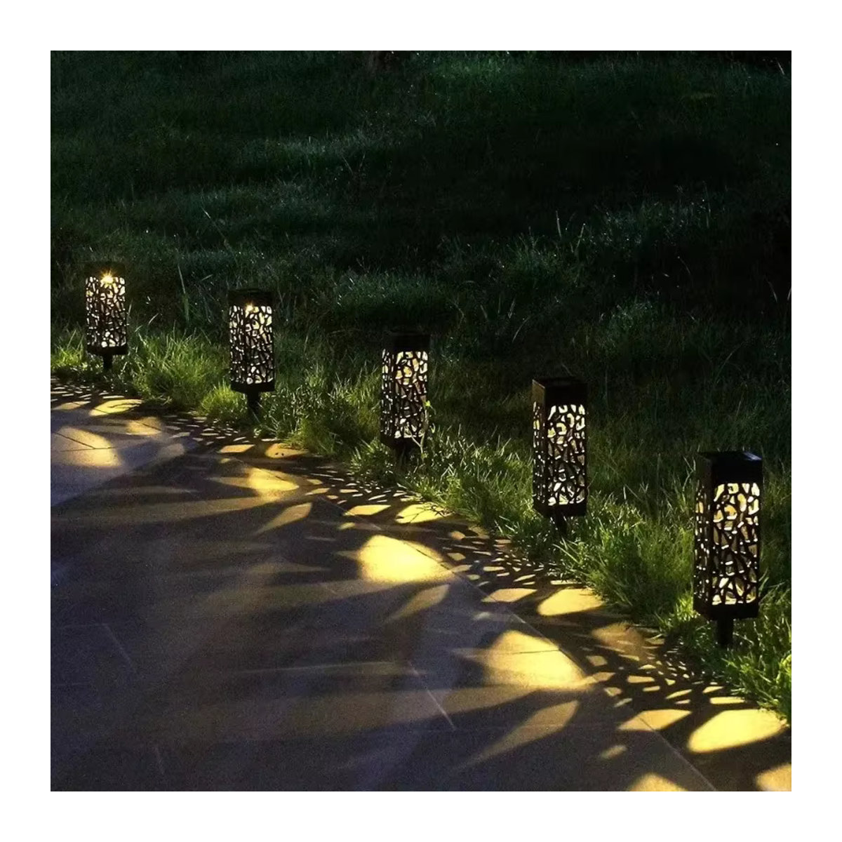 Wasserdichte Solar LED Wegeleuchte in Schwarz mit Retro-Design für die Garten Dekoration und Projektion im Außenbereich - Bild 3