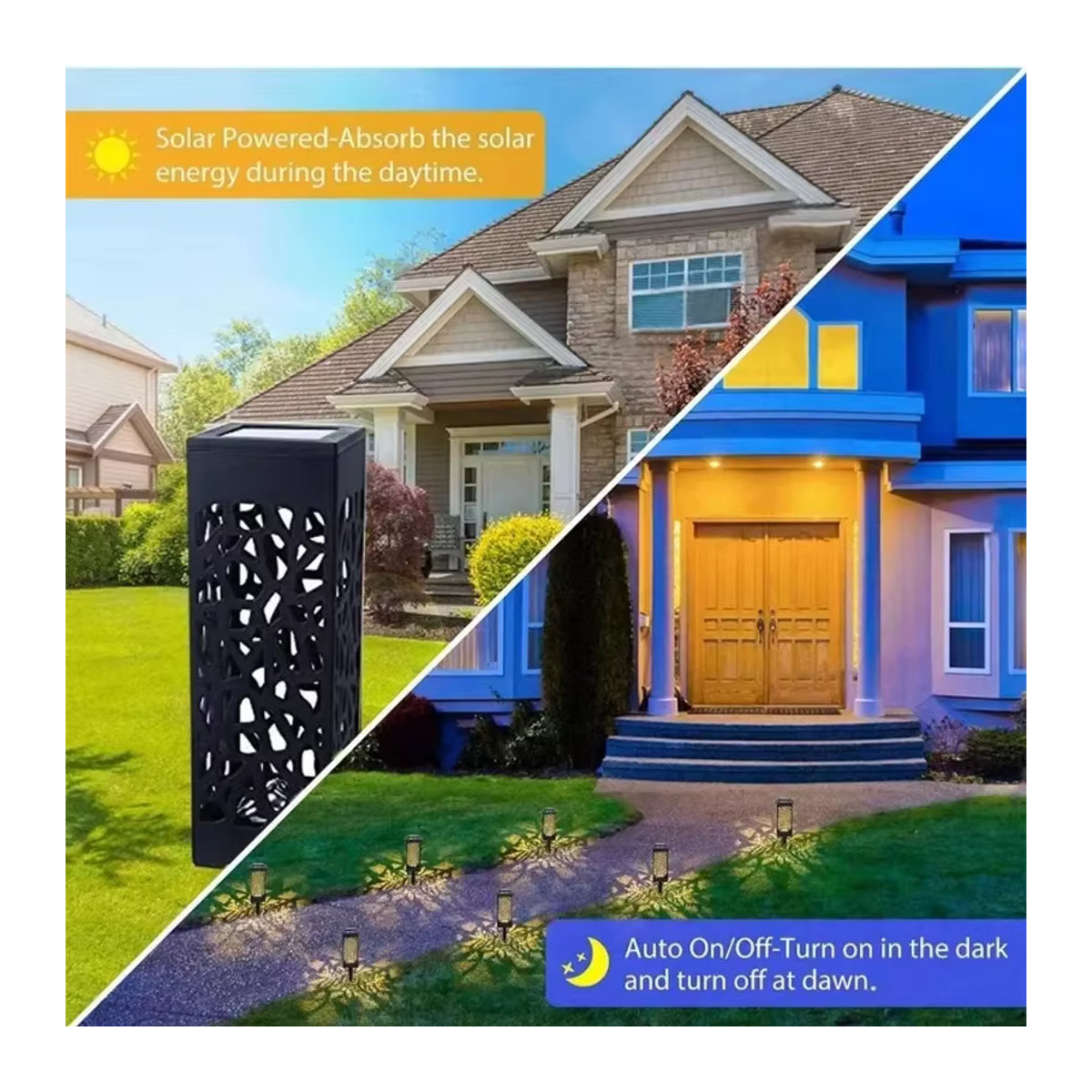 Wasserdichte Solar LED Wegeleuchte in Schwarz mit Retro-Design für die Garten Dekoration und Projektion im Außenbereich - Bild 4