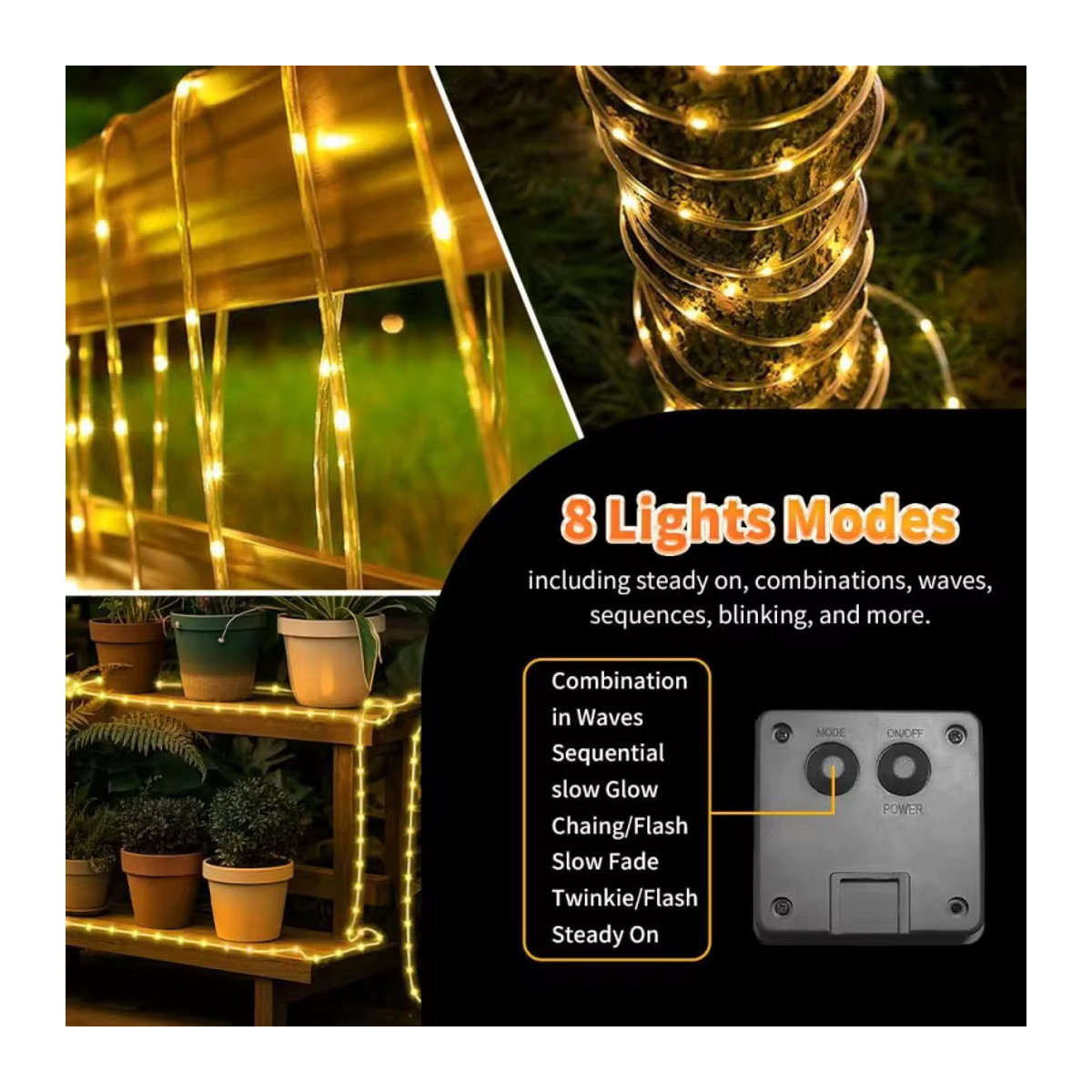 Wasserdichte Solar-Lichterkette mit 8 Modi für Garten, Terrasse und Außenbereich - Bild 3