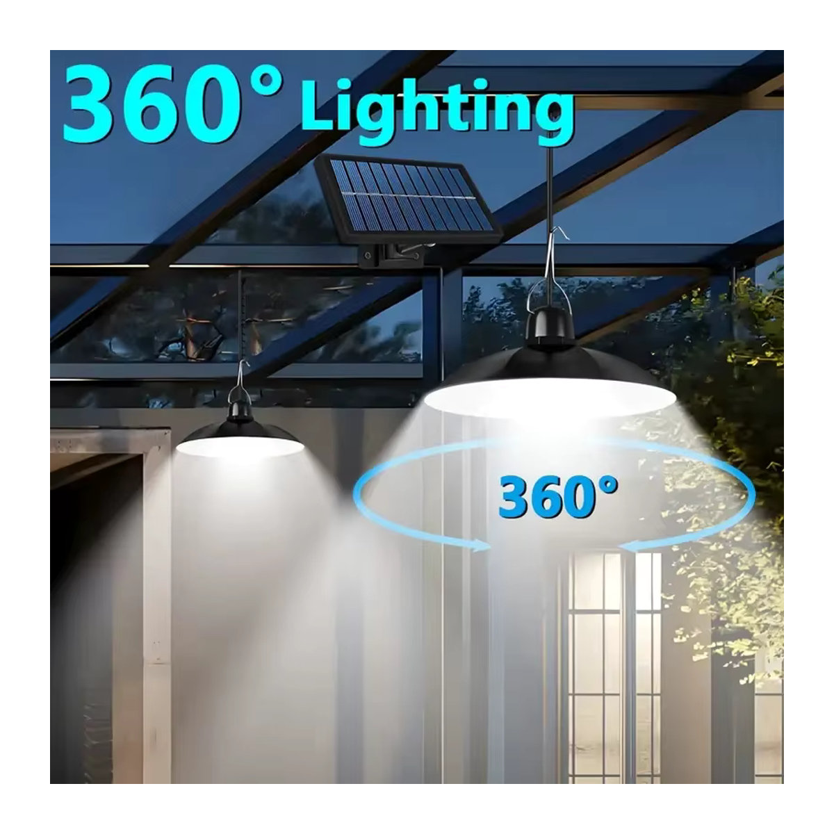 Wasserdichte Solar-Pendelleuchte im Industrial-Design mit Dämmerungssensor, Schwarz, IP65 - Bild 2