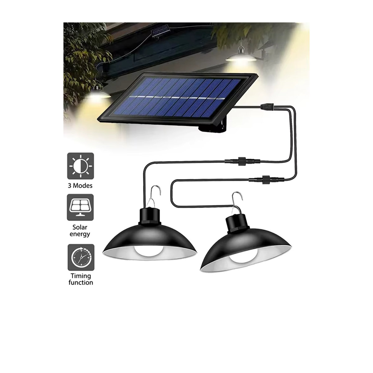 Wasserdichte Solar-Pendelleuchte im Industrial-Design mit Dämmerungssensor, Schwarz, IP65 - Bild 7