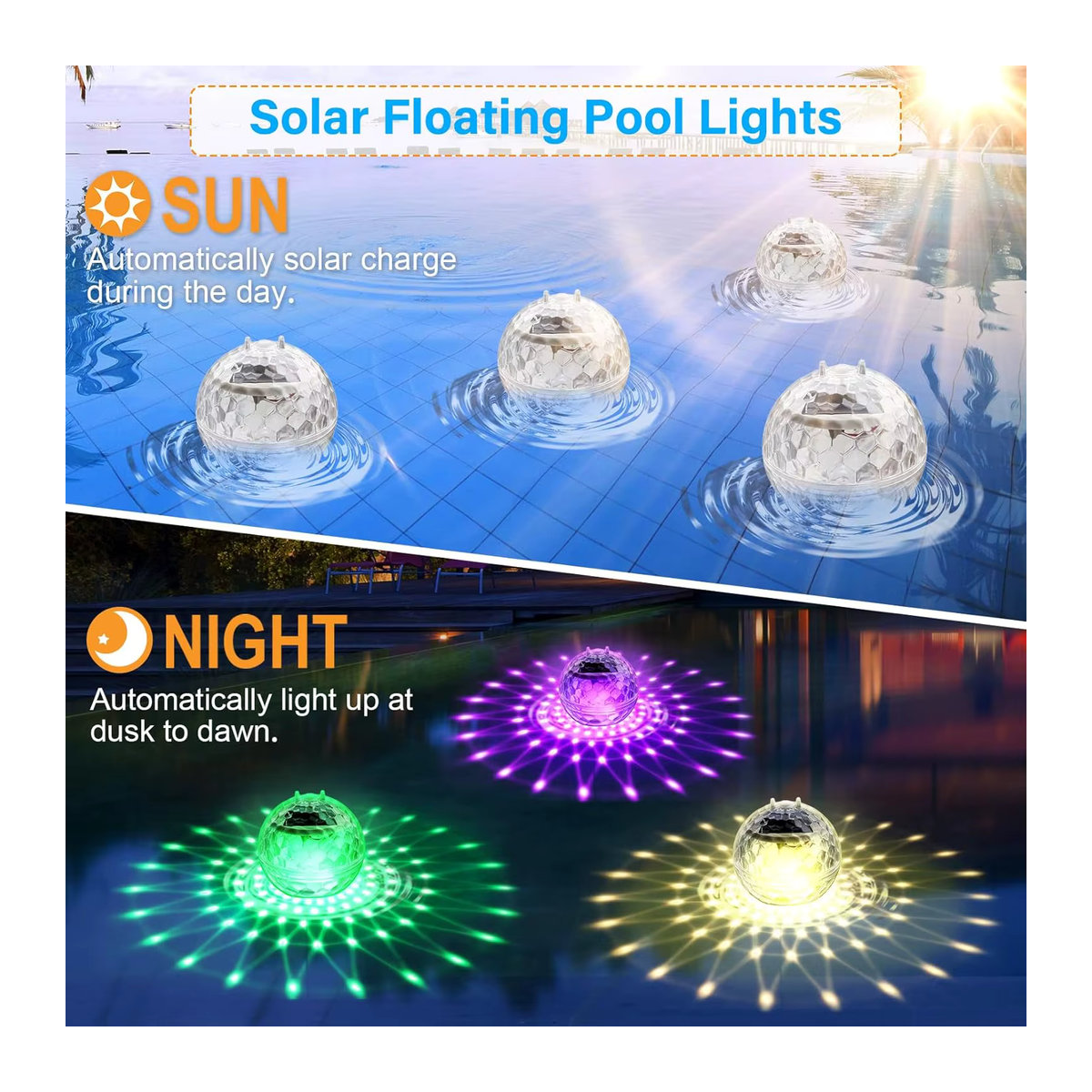 Wasserdichte Solar-Poolleuchten mit RGB-Farbwechsel für schwimmende Poolbeleuchtung - Bild 3