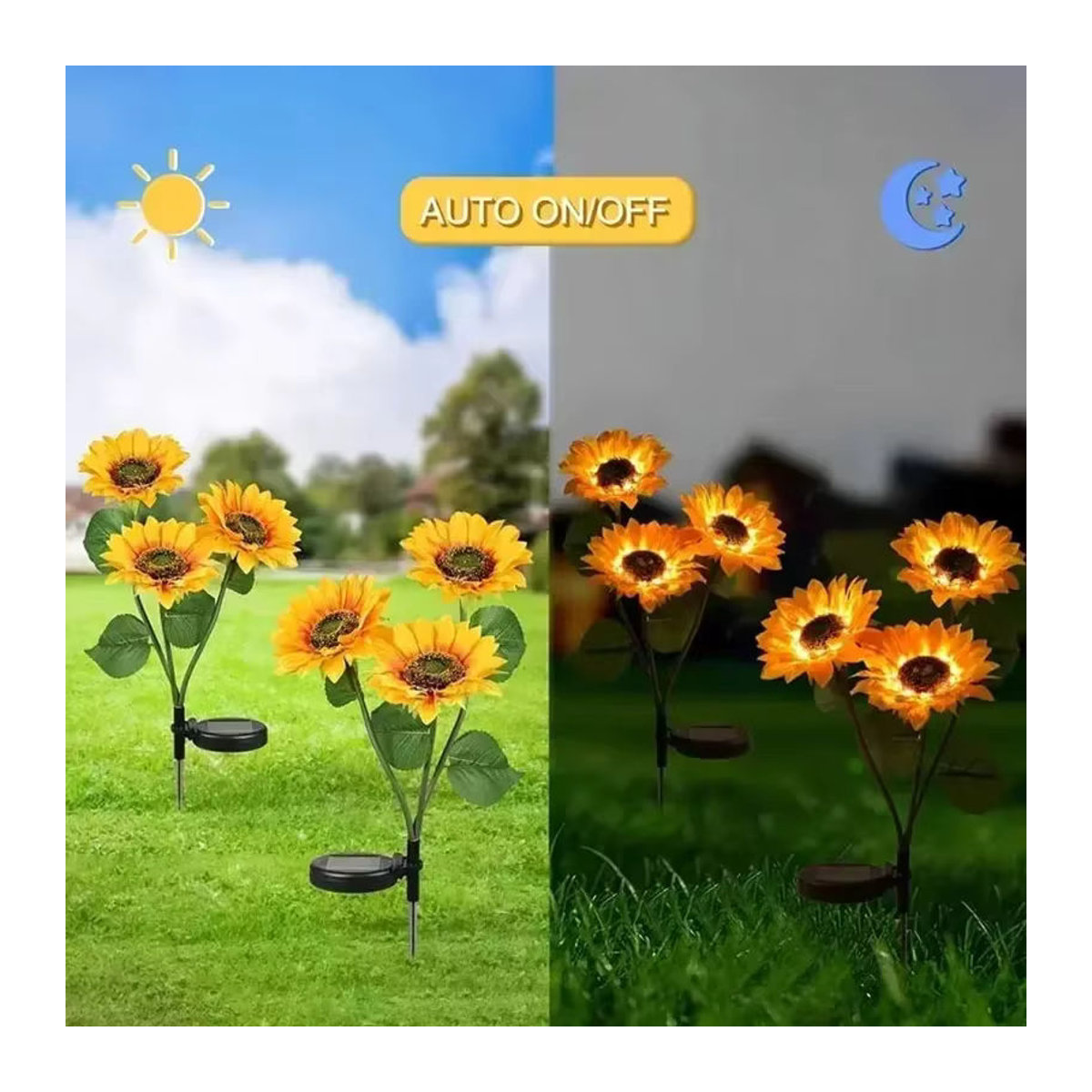 Wasserdichte Solar-Sonnenblumen-Gartenleuchte mit warmweißem LED-Licht in Gelb und Weiß zur Dekoration von Garten, Terrasse und Rasen - Bild 2