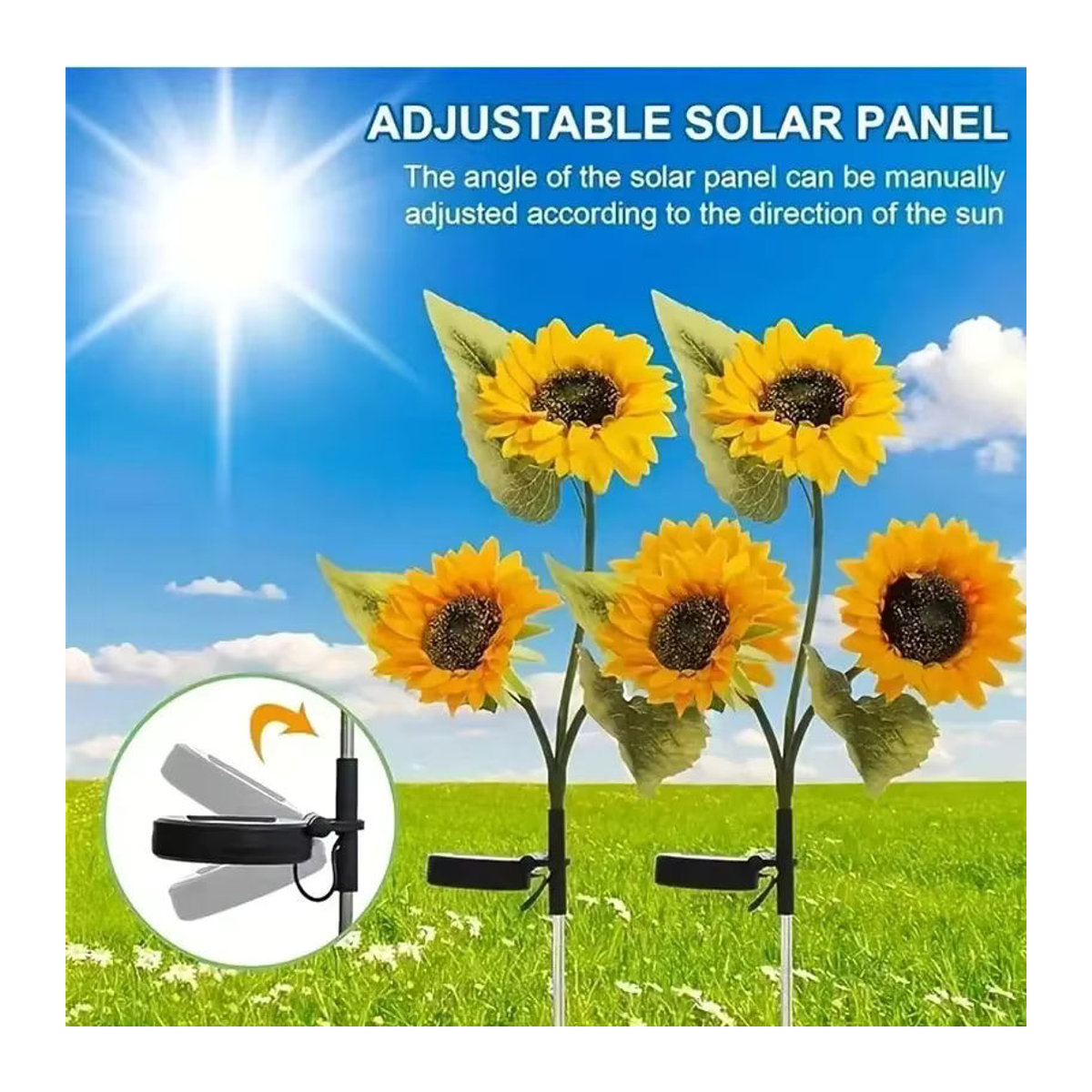 Wasserdichte Solar-Sonnenblumen-Gartenleuchte mit warmweißem LED-Licht in Gelb und Weiß zur Dekoration von Garten, Terrasse und Rasen - Bild 3