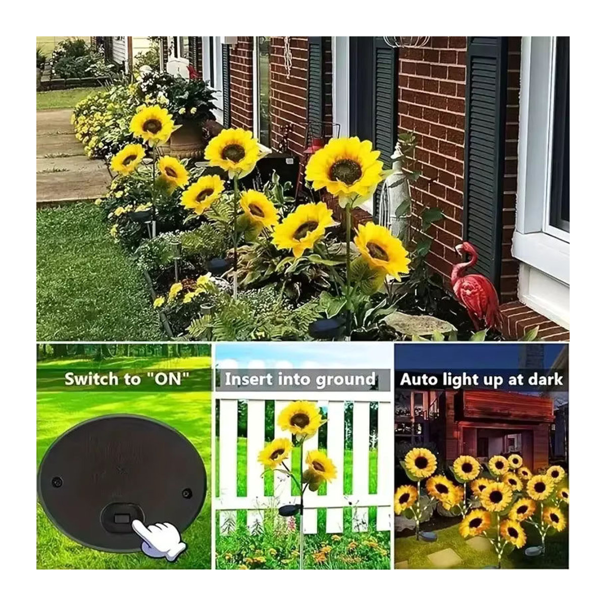Wasserdichte Solar-Sonnenblumen-Gartenleuchte mit warmweißem LED-Licht in Gelb und Weiß zur Dekoration von Garten, Terrasse und Rasen - Bild 5