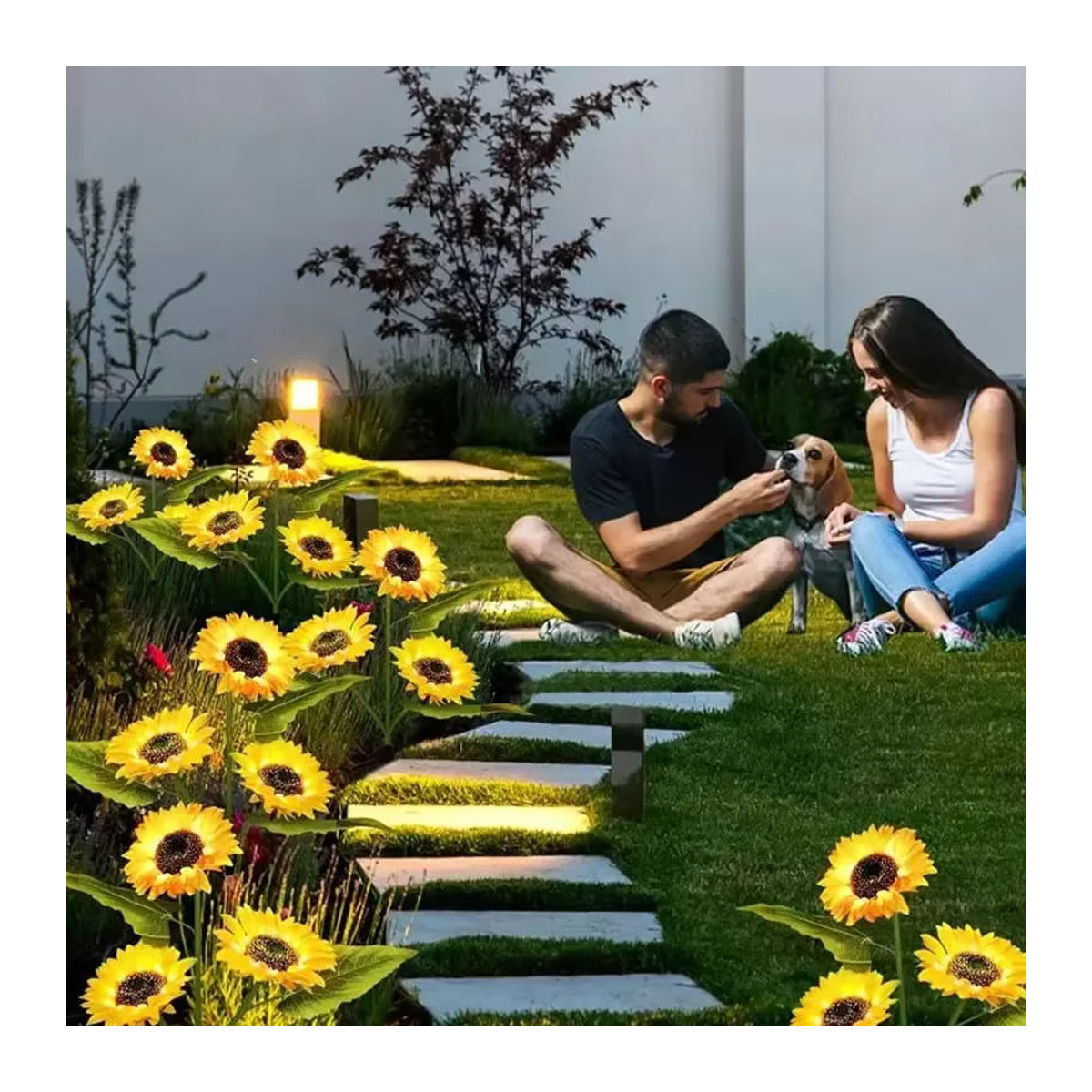Wasserdichte Solar-Sonnenblumen-Gartenleuchte mit warmweißem LED-Licht in Gelb und Weiß zur Dekoration von Garten, Terrasse und Rasen - Bild 6