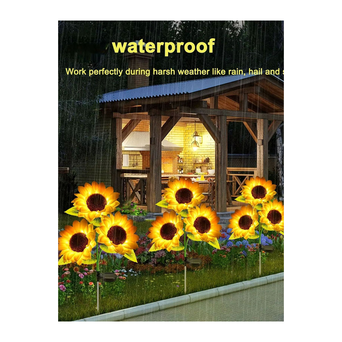 Wasserdichte Solar-Sonnenblumen-Gartenleuchte mit warmweißem LED-Licht in Gelb und Weiß zur Dekoration von Garten, Terrasse und Rasen - Bild 7