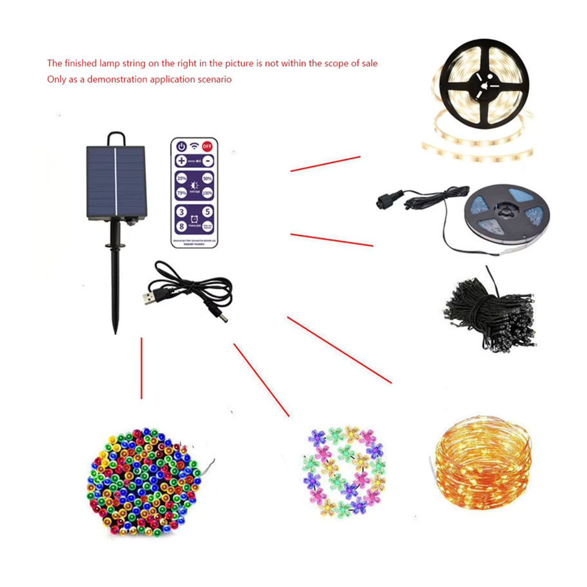 Wasserdichte Solar String Fairy Lights mit großem Solarpanel und Schnellladefunktion für die Gartendekoration in Schwarz - Bild 4