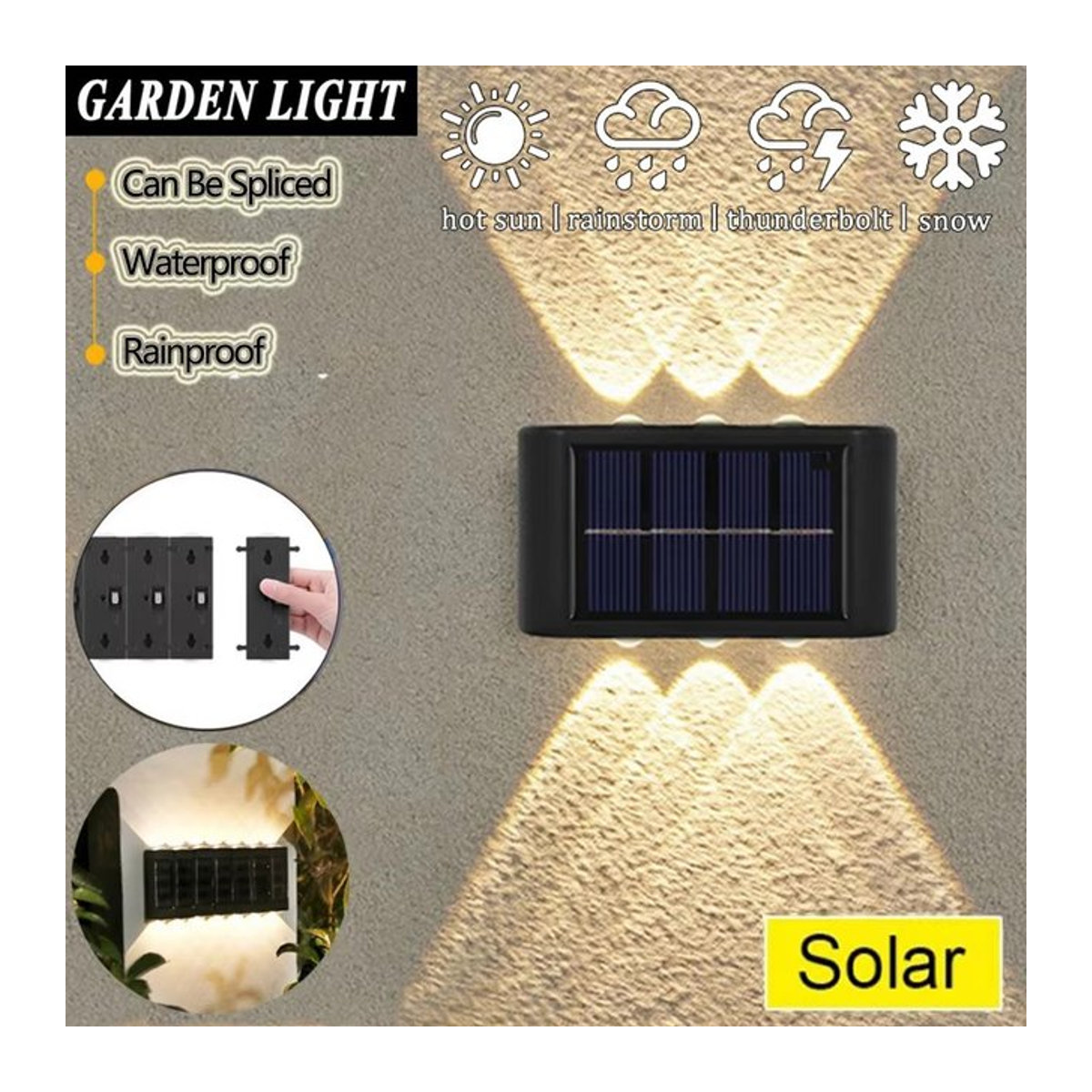 Wasserdichte Solar-Wandleuchte in Schwarz mit warmweißem LED-Licht für Garten und Außenbereich - Bild 1