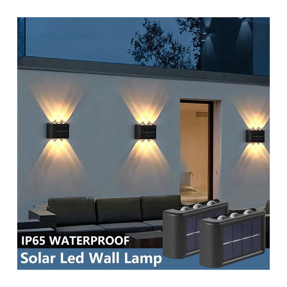 Wasserdichte Solar Wandleuchte mit 4 LED Perlen für Garten und Hof in Schwarz - Bild 1