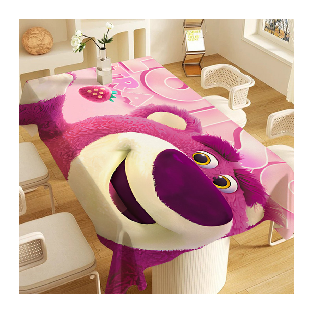 Wasserdichte Tischdecke Potdemiel mit Lotso Bär Motiv in Rosa für Küche und Hochzeit - Bild 1