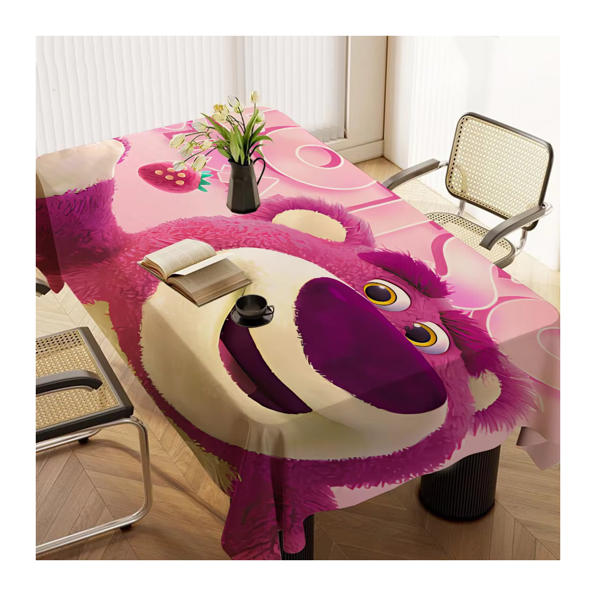 Wasserdichte Tischdecke Potdemiel mit Lotso Bär Motiv in Rosa für Küche und Hochzeit - Bild 5