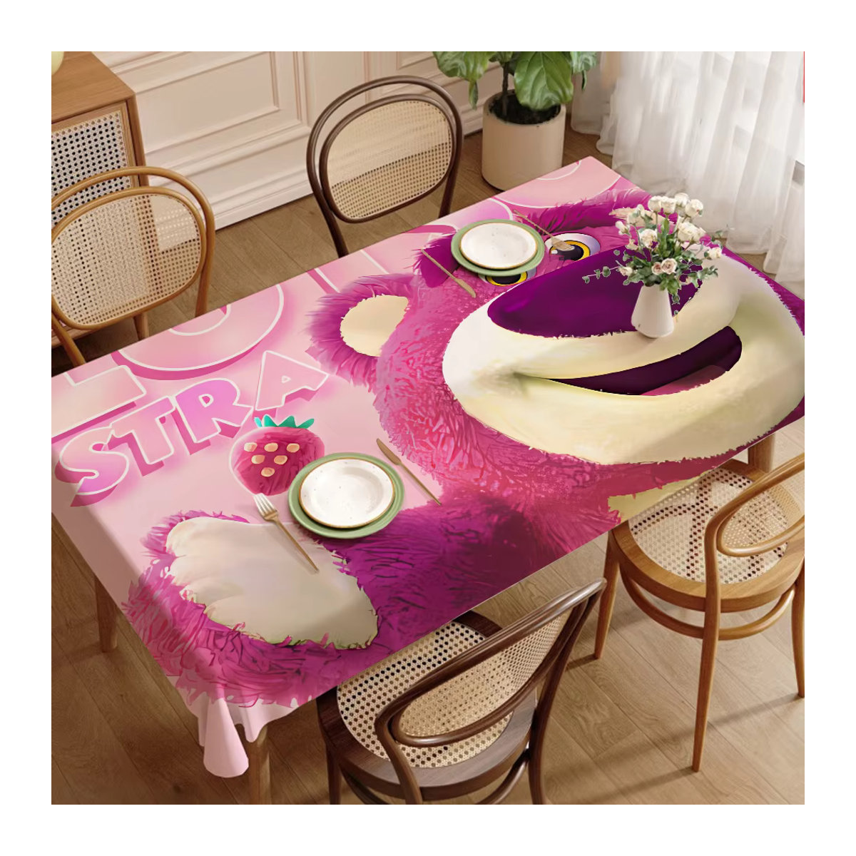 Wasserdichte Tischdecke Potdemiel mit Lotso Bär Motiv in Rosa für Küche und Hochzeit - Bild 6