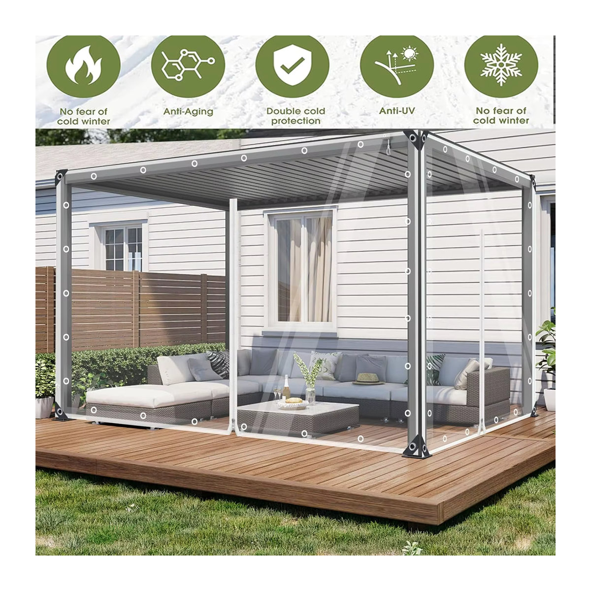 Wasserdichte transparente PVC-Plane mit Ösen und Reißverschluss für Pavillons und Terrassengehäuse, 420 g/m2, Marke GKXLH - Bild 3