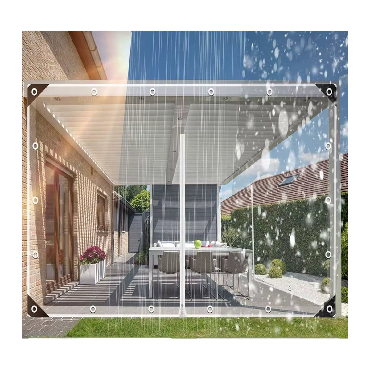 Wasserdichte transparente PVC-Plane mit Ösen und Reißverschluss für Pavillons und Terrassengehäuse, 420 g/m2, Marke GKXLH - Bild 4
