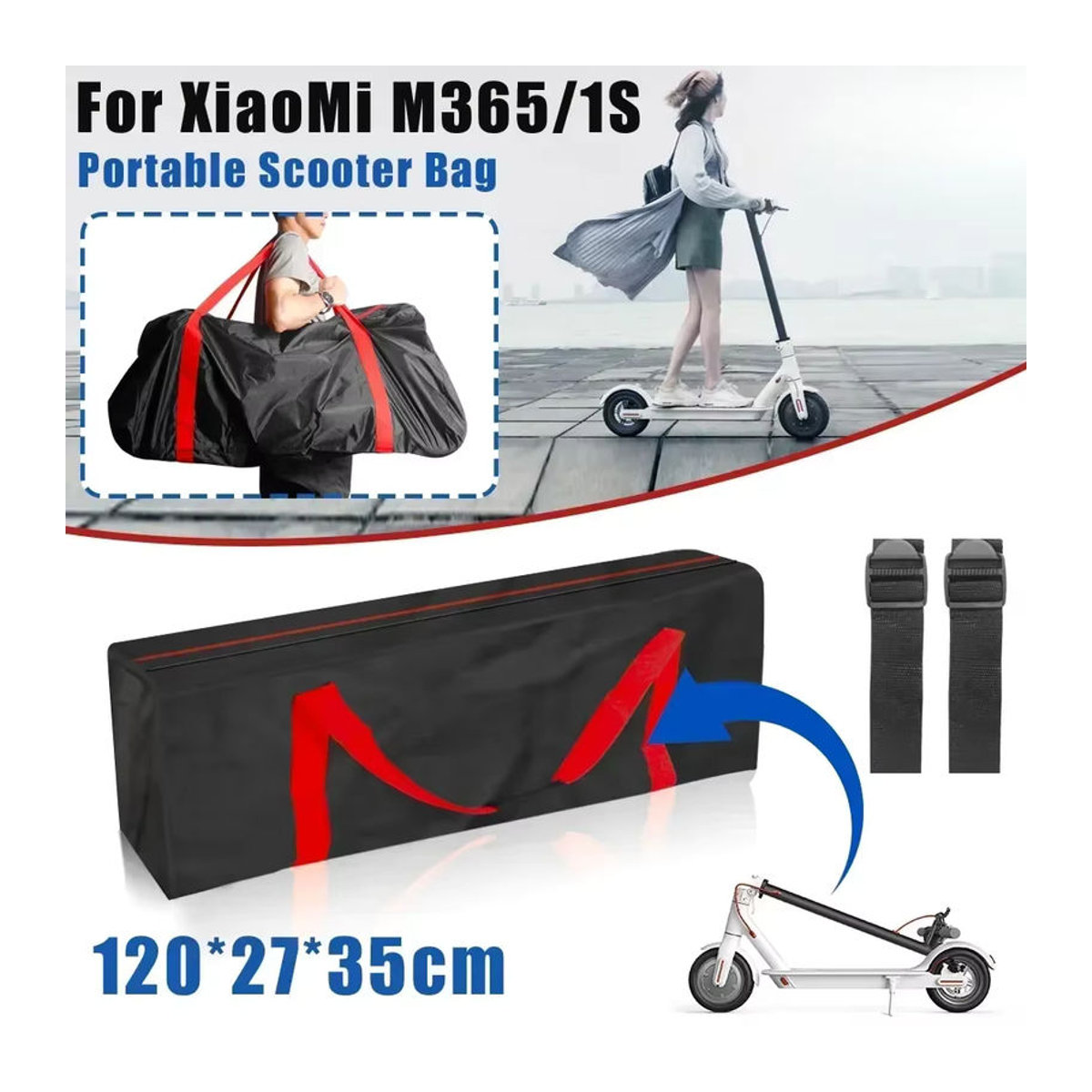 Wasserdichte und faltbare Tragetasche von LCQPTW für XIAOMI M365 Elektroroller und Skateboards in Schwarz oder Rot - Bild 2