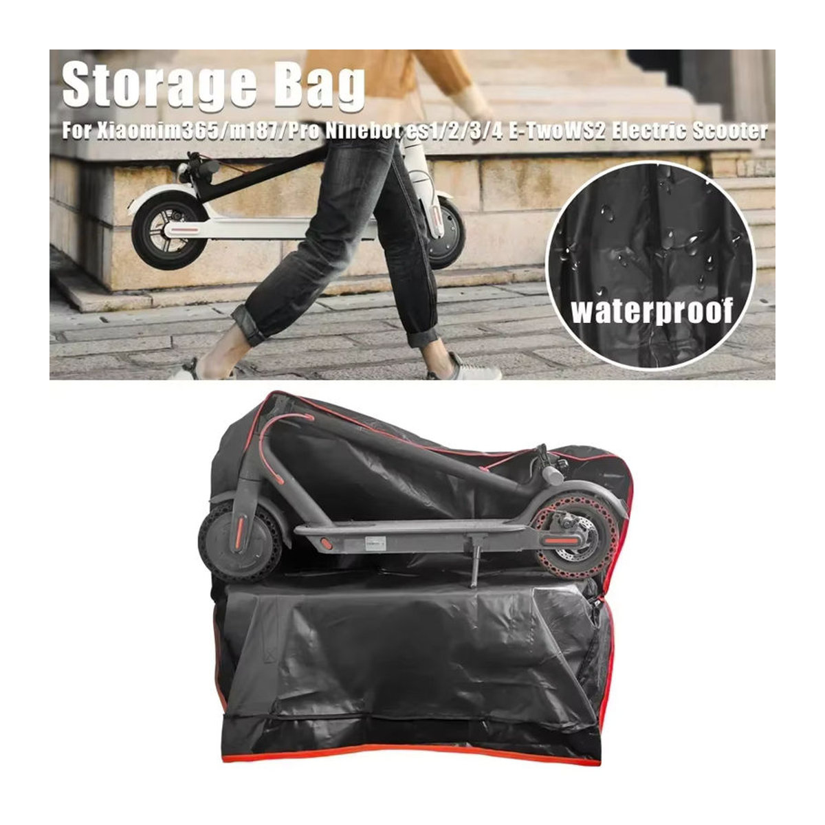 Wasserdichte und faltbare Tragetasche von LCQPTW für XIAOMI M365 Elektroroller und Skateboards in Schwarz oder Rot - Bild 4