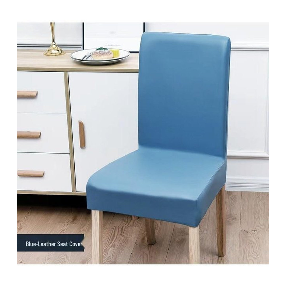 Wasserdichte und fleckenabweisende Esszimmerstuhlhusse aus Leder von Got Now in Blau für niedrige Rückenlehnen (Rückenhöhe: 35-45 cm) - Bild 1
