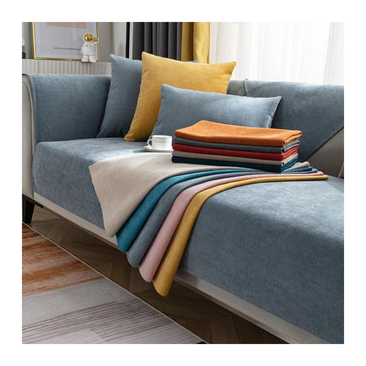 Wasserdichte und kratzfeste Sofa Abdeckung von Your Warm Home in Blau für Kissen und Rückenlehne, B/B: 90 x 90 cm - Bild 2