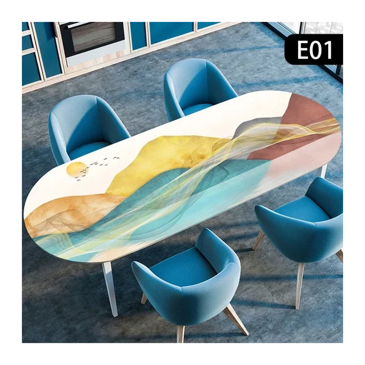 Wasserdichte und ölbeständige Tischdecke in Oval für Küche und Esszimmer, elastisch und dehnbar, mehrfarbig - Bild 1